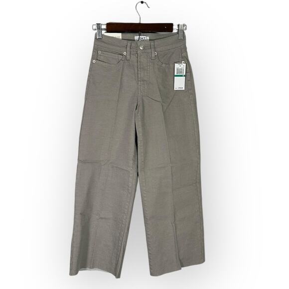 OAT High-Rise Wide Leg Crop‎ Jeans Women's 24 Gray Raw Hem Cotton Spandex NWT - Picture 1 of 12